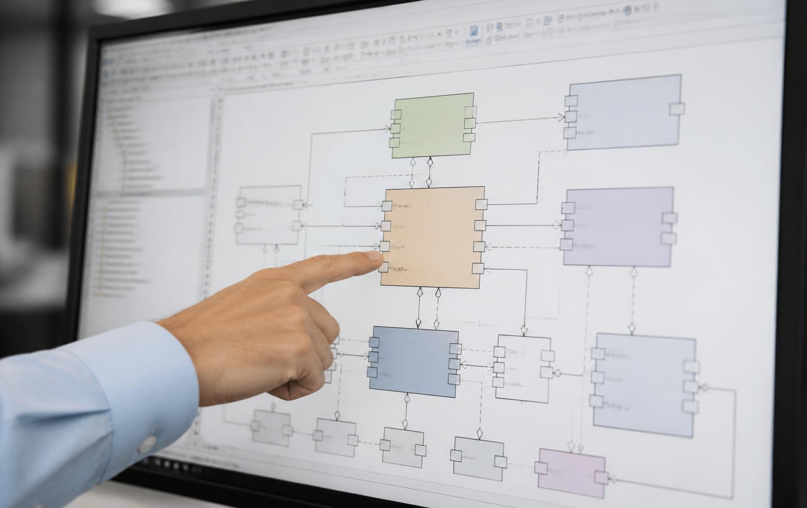 Model-based systems engineering diagram on screen